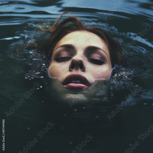 Woman sinking face into water