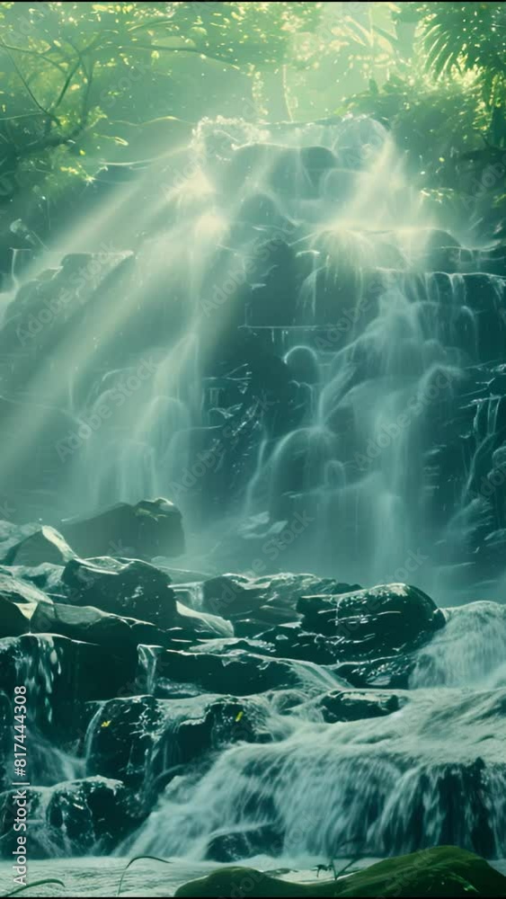 Beautiful waterfall in lush green forest Beautiful waterfall in lush green forest