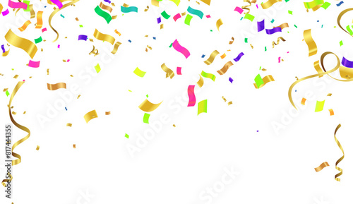 Festive background showcasing floating balloons with various patterns and vibrant confetti, ideal for celebrations