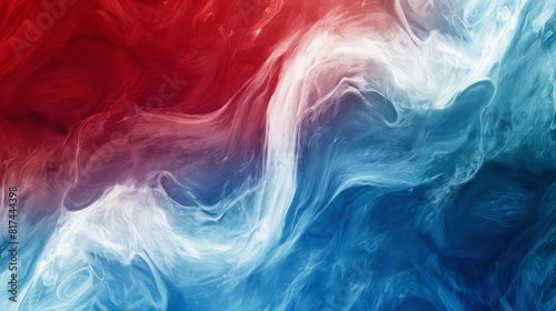 A vibrant abstract image of intertwining red and blue smoke, creating a dynamic and visually interesting effect