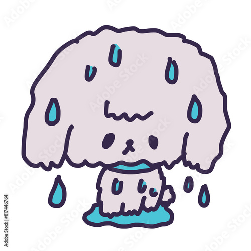 濡れて水が滴り落ちているかわいいトイプードルの子犬のイラスト