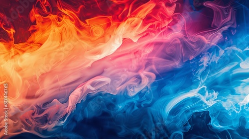 A dynamic abstract image with a fluid blend of red, orange, and blue swirls that evoke a sense of movement and energy