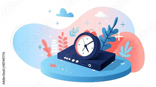 Create a 3D illustration of an alarm clock on a pedestal