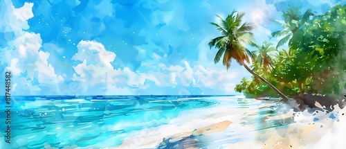 Summer holiday at the beach on watercolor painting style © Rijaliansyah
