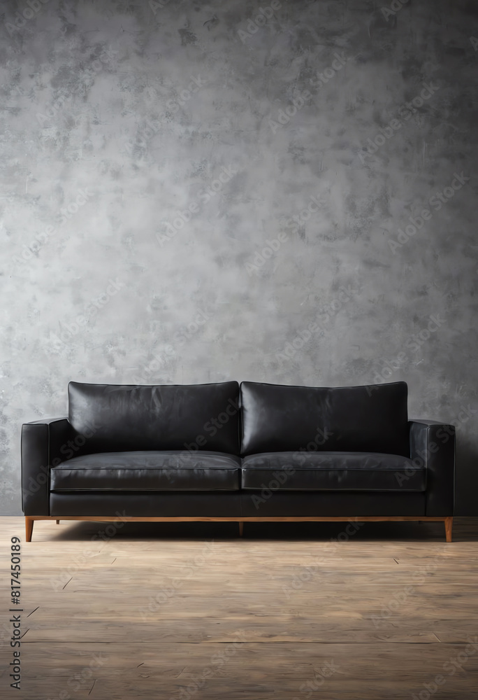 interior background with black sofa and gray concrete background interior background with black sofa and gray concrete background