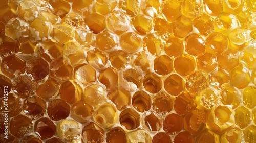 honeycomb texture background with vibrant and vivid natural colors, full of bee honey 