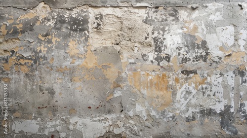 An old cement wall covered in paint in a style that merges light gray and beige tones, organic contours, spatial elements, rounded shapes, and decadent decay.