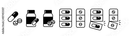 Pharmaceutical icon images. Tablets and capsules.