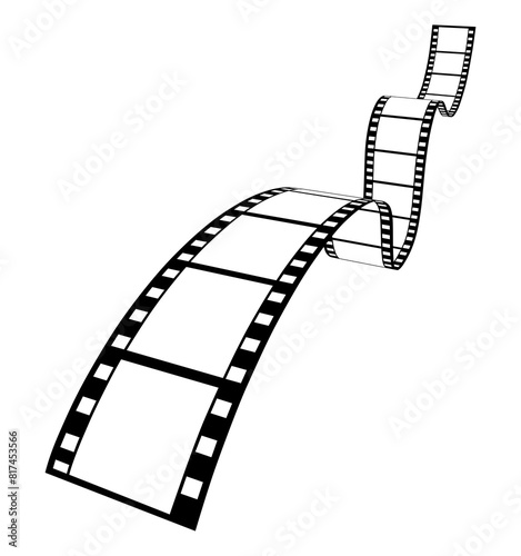 Roll of retro film strip on isolated transparent background. Photographic film in retro style. Curved film strip PNG.