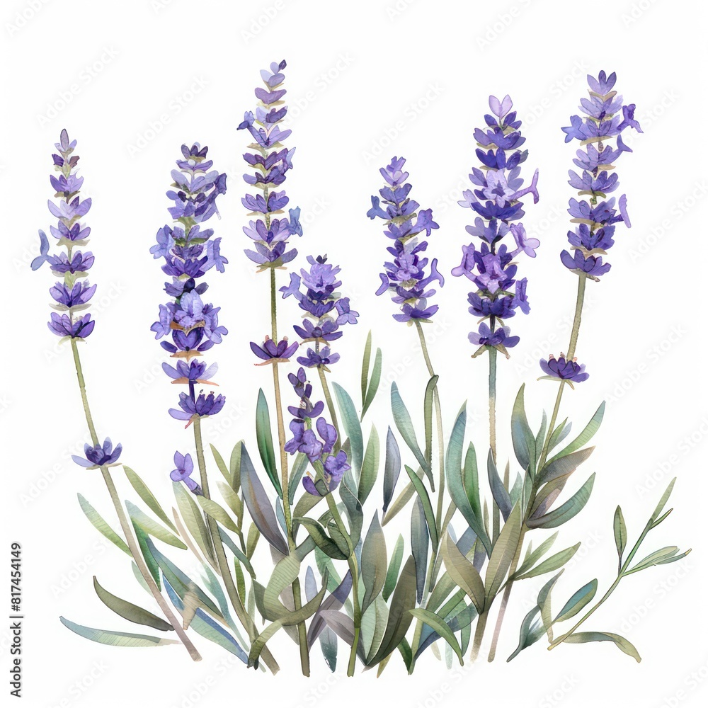 illustrated watercolor painting of lavender clipart, natural colors, ethereal, detailed, on a white background
