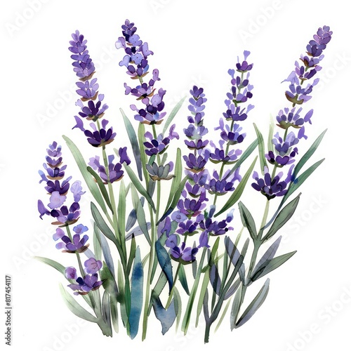 illustrated watercolor painting of lavender clipart  natural colors  ethereal  detailed  on a white background 