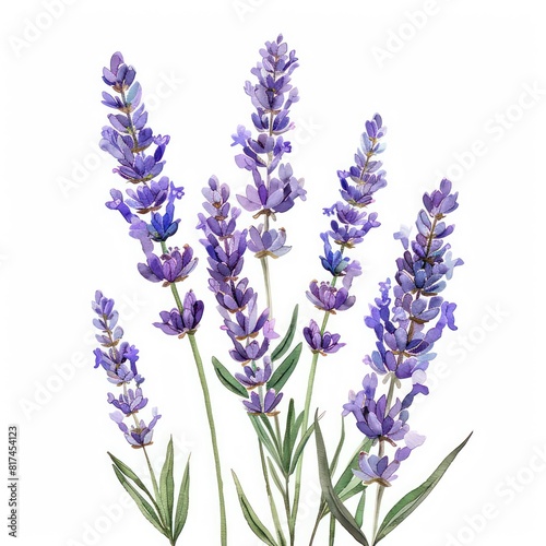 illustrated watercolor painting of lavender clipart  natural colors  ethereal  detailed  on a white background 