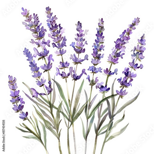 illustrated watercolor painting of lavender clipart  natural colors  ethereal  detailed  on a white background 