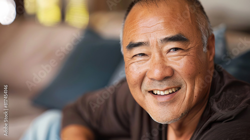 Portrait of smiling Asian man on couch