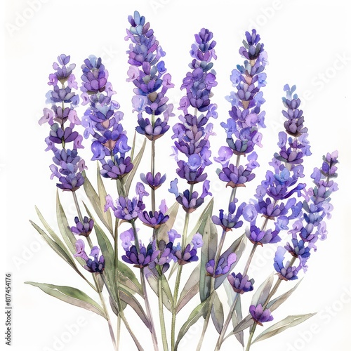 illustrated watercolor painting of lavender clipart  natural colors  ethereal  detailed  on a white background 