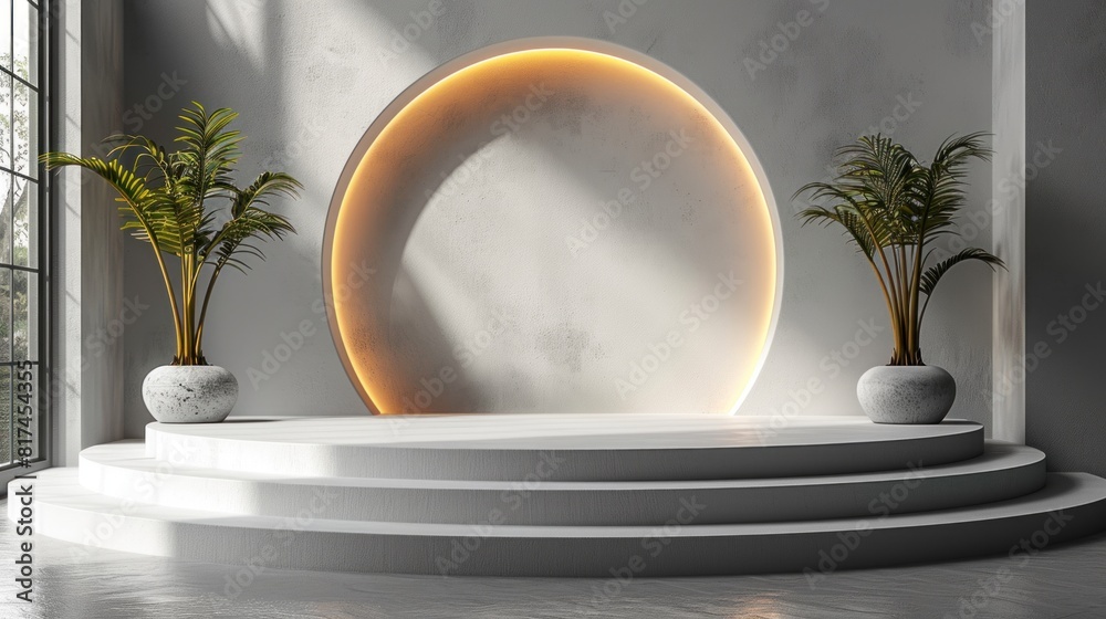 Modern sport podium in a minimalistic style with smooth textures Modern sport podium in a minimalistic style with smooth textures