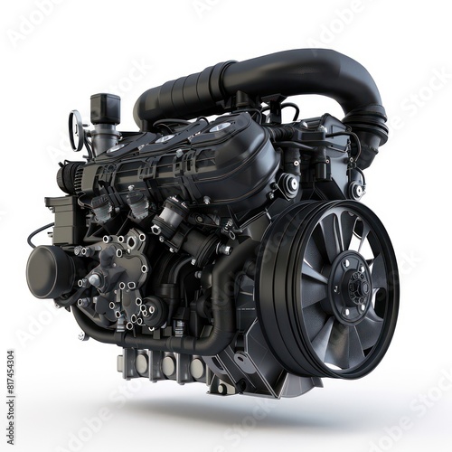 illustration of a realistic black engine, motor isolated on a white background
