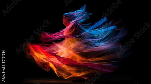 Freeze motion of dancing colors, isolated on black background