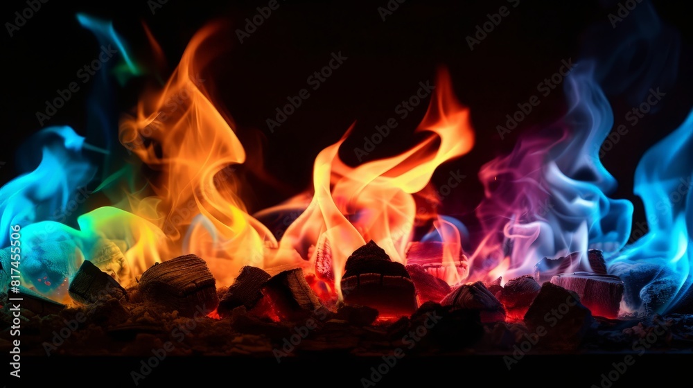 Multi colored fire flames on black background Multi colored fire flames on black background