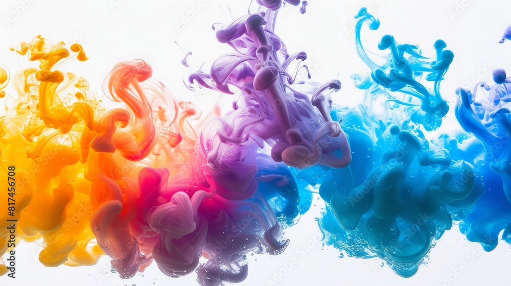 Paint in water, multicolor dye solution abstract shapes background colors
