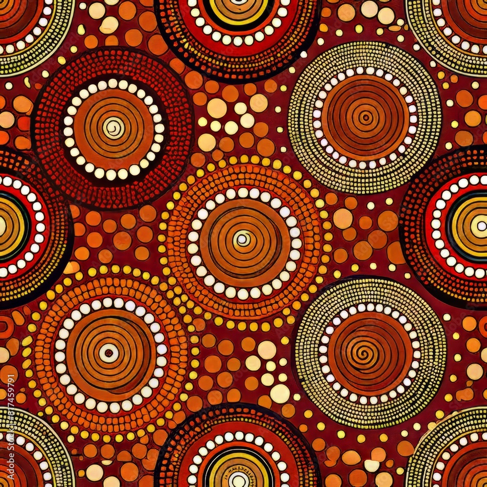 Seamless pattern of Aboriginal dot painting motifs in earthy tones, celebrating the rich cultural heritage of Indigenous Australians, Generative AI Seamless pattern of Aboriginal dot painting motifs in earthy tones, celebrating the rich cultural heritage of Indigenous Australians, Generative AI