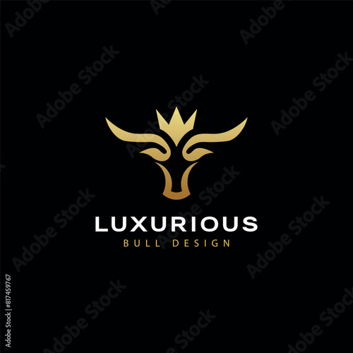 Modern minimalist luxury line logo bull head wearing crown