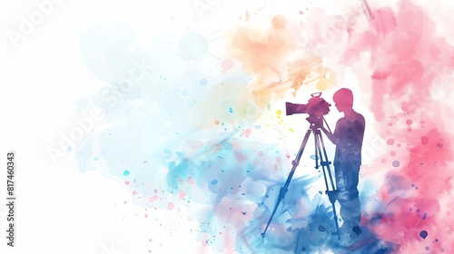 Video marketing strategy flat design, front view, video theme, watercolor, Splitcomplementary color scheme photo