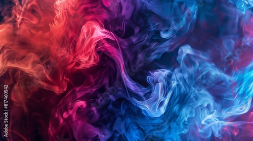 Intense swirls of red  blue  and purple smoke converging and creating a vivid  contrasting abstract pattern.