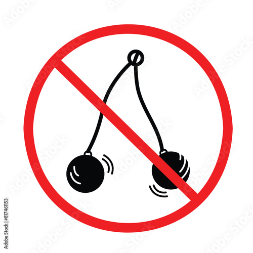 No Latto Latto or clackers ball toy allowed icon sign illustration isolated on square white background. Simple flat art styled drawing for social media decorations or poster prints. photo