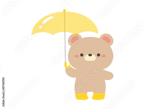 傘をさすクマ、梅雨のイメージのベクターイラスト素材