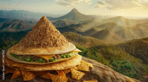 Taco mountain with guacamole peaks