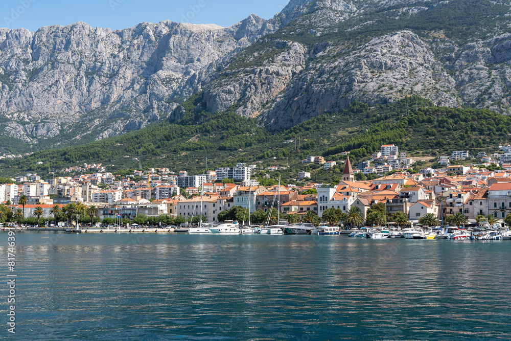 View of Makarska, a town located on Croatia coastline and popular tourist destination in summer