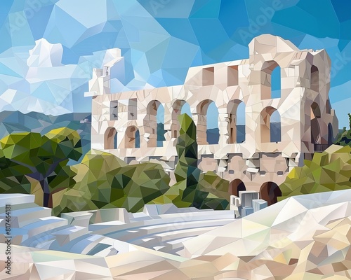A geometric interpretation of the Odeon of Herodes Atticus amphitheater, super realistic photo