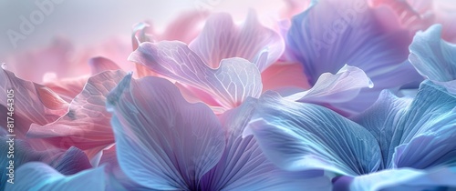 Serene Floral Beauty  Extreme Close-Up of Delicate Flower Petals in Soft Lavender and Muted Aqua Blues