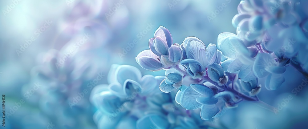 Serene Floral Beauty: Extreme Close-Up of Delicate Flower Petals in Soft Lavender and Muted Aqua Blues