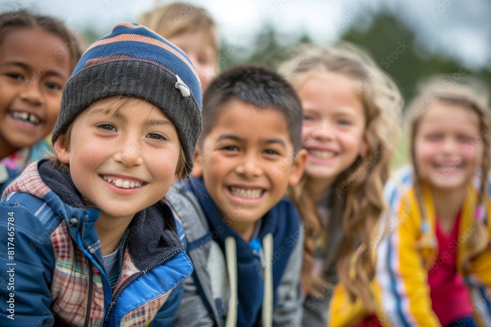 Portrait of happy smiling schoolchildren looking at camera in schoolyard Portrait of happy smiling schoolchildren looking at camera in schoolyard