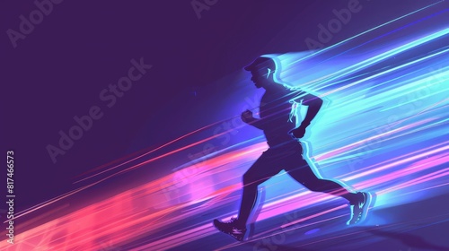 Runner Surging Through Neon Beams 