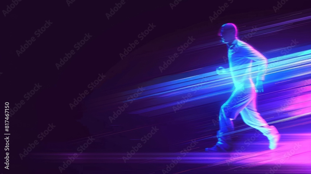 Motion Blur of a Runner in Neon Light
