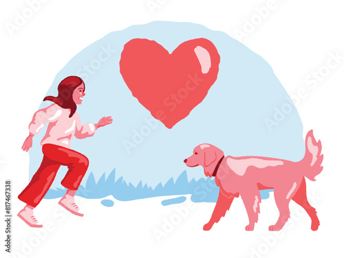 Girl running to her dog