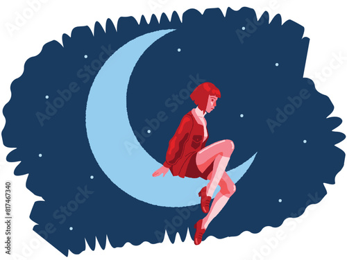Girl sitting on a crescent moon