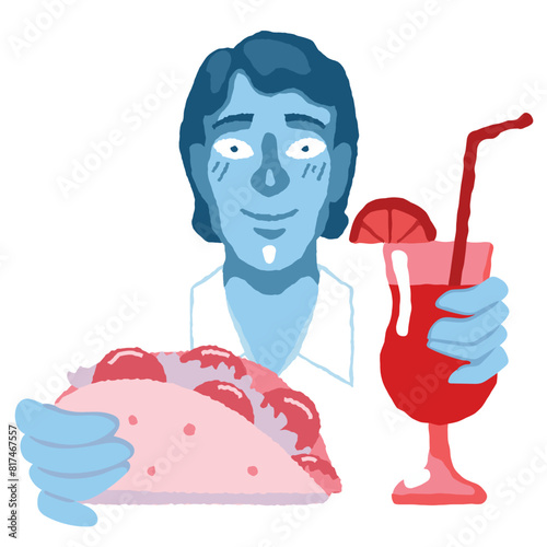 Man offers taco and cocktail