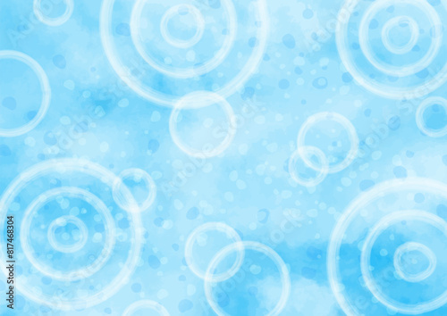 水面に波紋が広がる手描きのイラスト　水の背景素材　水彩のテクスチャー