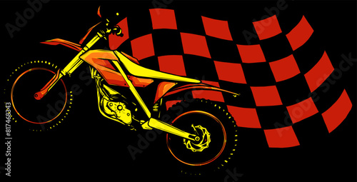 motocross with race flag on black backgrounf. vector illustration design