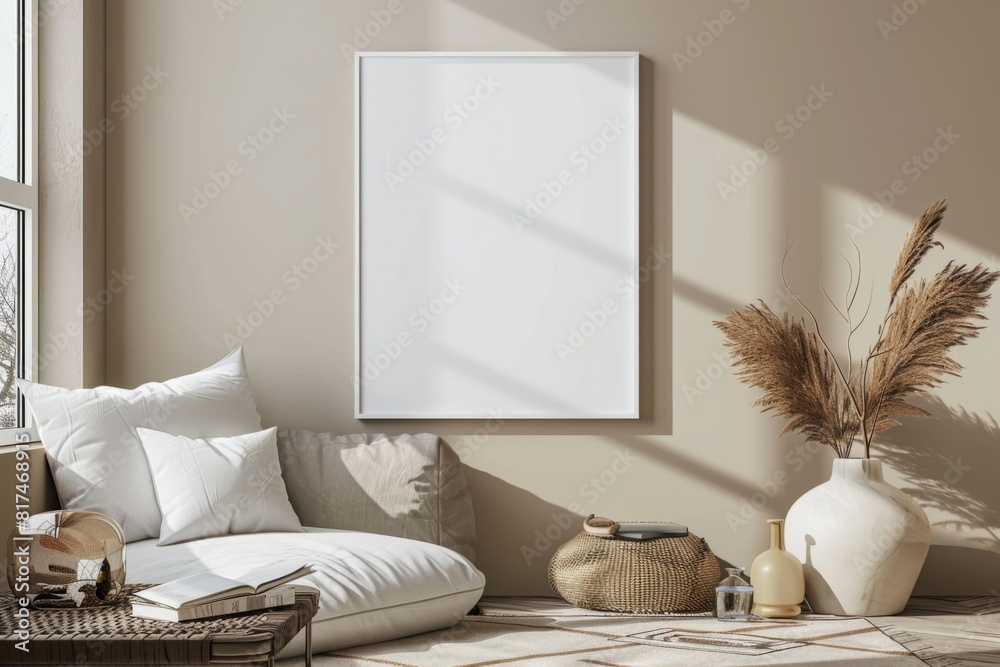 Poster Mockup in Minimalist Scandinavian Interior created with Generative AI Poster Mockup in Minimalist Scandinavian Interior created with Generative AI