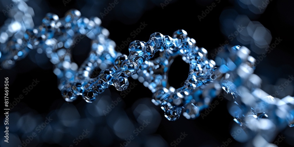 Detailed view of a blue DNA strand showing the double helix structure Detailed view of a blue DNA strand showing the double helix structure