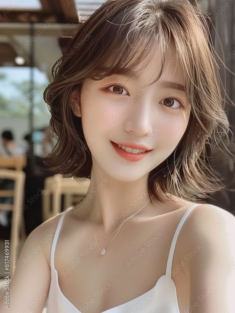 Beautiful Korean Woman looking straight ahead. Asian young woman model front view. Beautiful Korean Woman looking straight ahead. Asian young woman model front view.