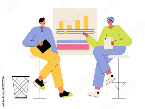 Business marketing discussion. Meeting and presentation vector illustration