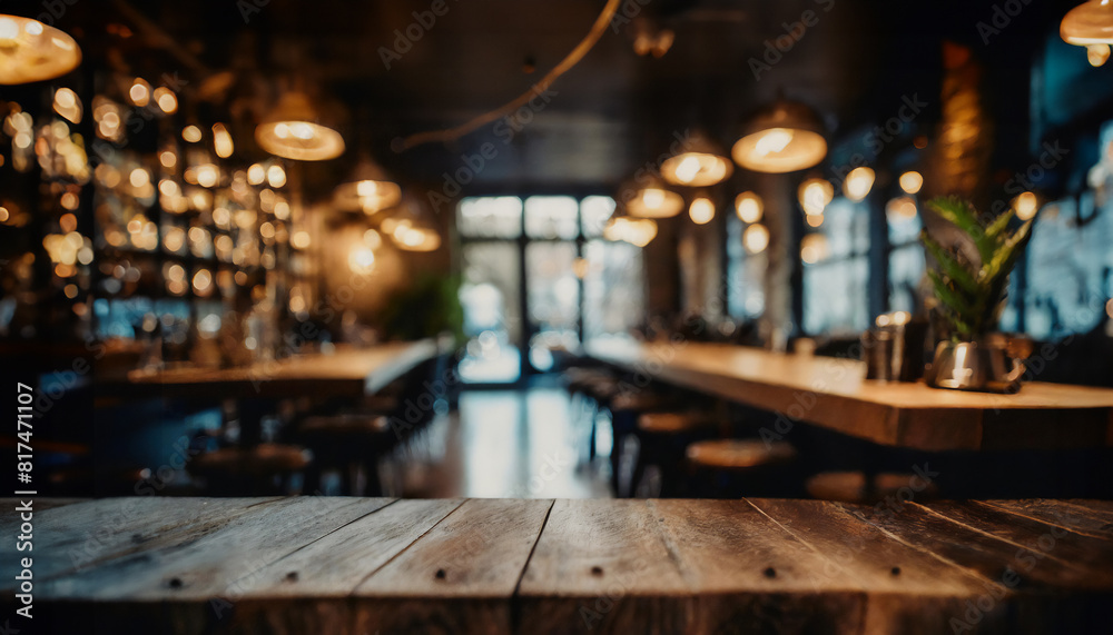 wood table on blur of cafe, coffee shop, bar, background - can used for display or montage wood table on blur of cafe, coffee shop, bar, background - can used for display or montage