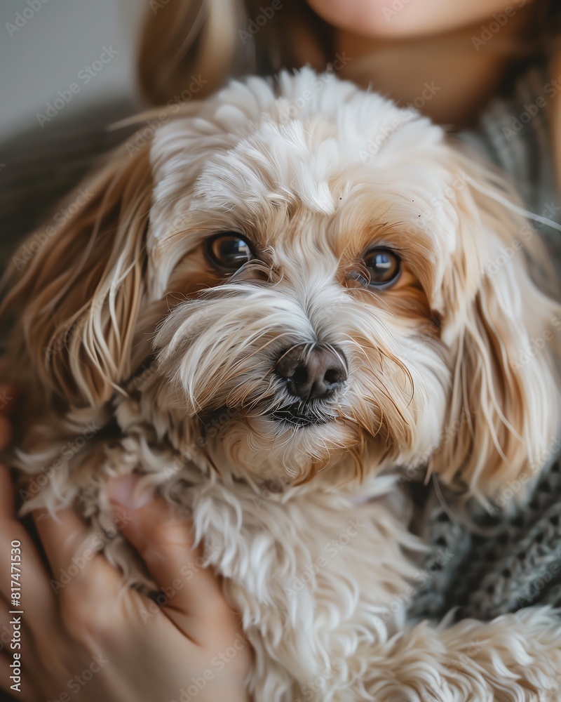 A dog owner lovingly grooming their shih tzu, detailing meticulous care and the intimate bond through routine
