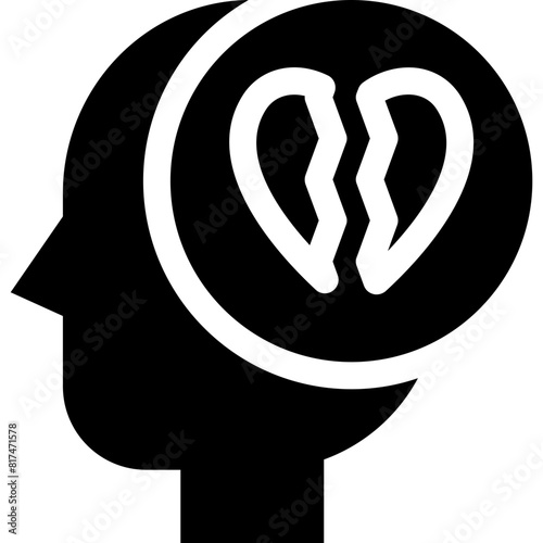 human mind with broken heart icon